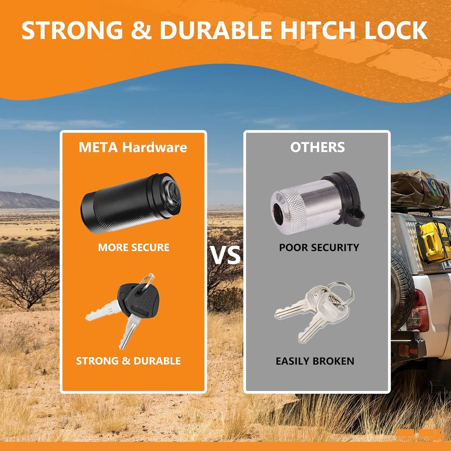 Trailer Hitch Locks, Hitch Lock with 5/8'' Dia 4” Long Pin Fits Class III IV V 2" 2-1/2", 3" & 3-1/2" Hitches, Locking Hitch Pin with Anti-Rattle O-Rings for Trailer Truck Boat (2 Pack)