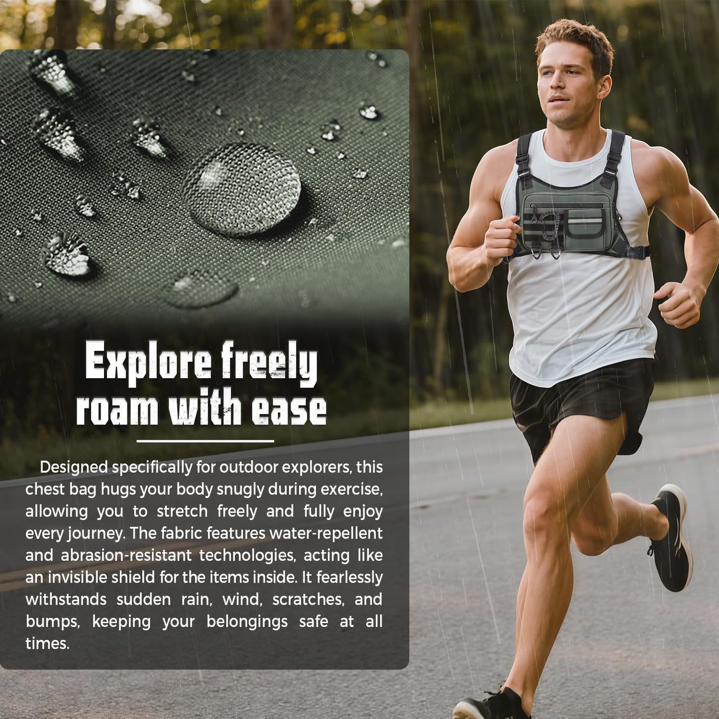 Outdoor Chest Bag For Men, EDC Chest Pack With Built-In Phone Holder, Lightweight Chest Rig Pouch