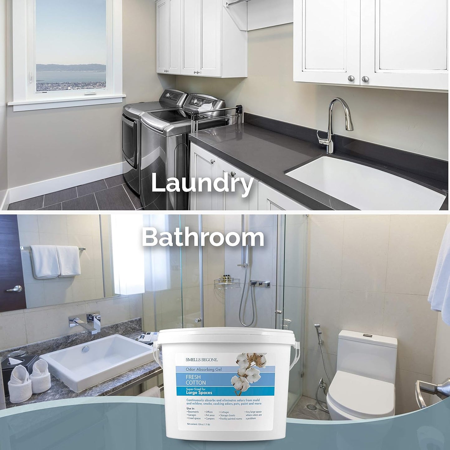 SMELLS BEGONE 1-Gallon Odor Absorber Gel - Air Freshener & Odor Eliminator for Homes, Garages & Commercial Buildings - Industrial Size - Fresh Cotton Scent