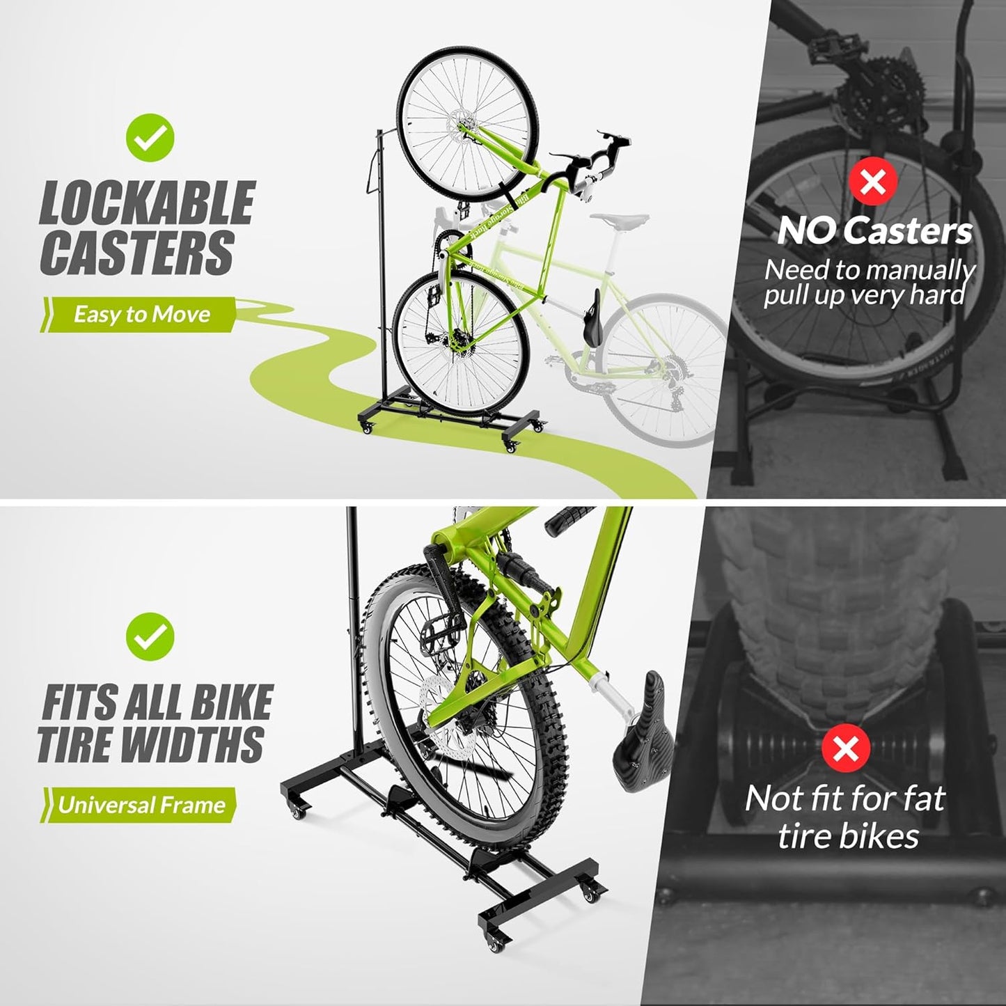 Vertical Bike Parking Stand - Adjustable Height for 29" Wheels, Space-Saving & Freestanding Bike Rack for MTB/Road Bikes,No-Drill Installation Indoor Bike Storage for Apartments & Garages