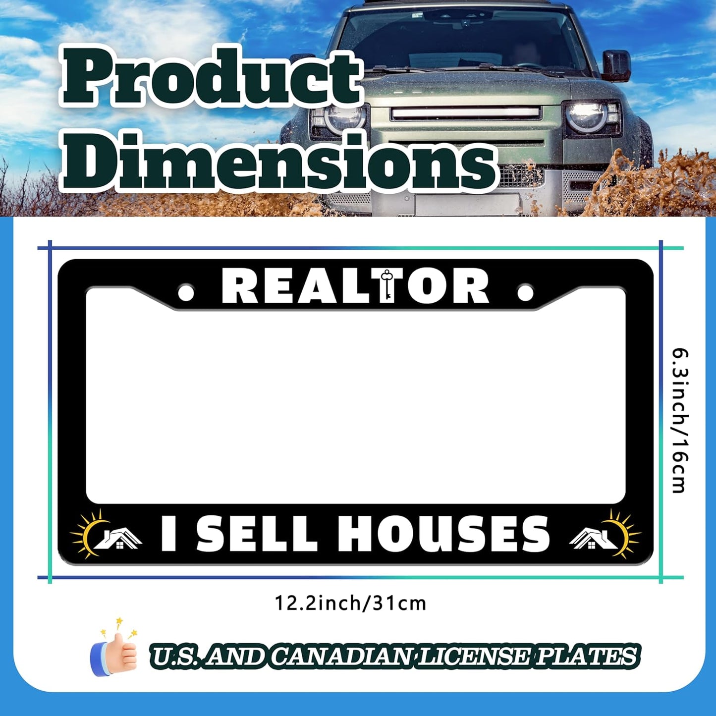 Realtor I Sell Houses License Plate Frame Funny House License Plate Holder for Front or Rear Car Tags Stainless Steel Car Decoration with Screws 6.3 X 12.2 in