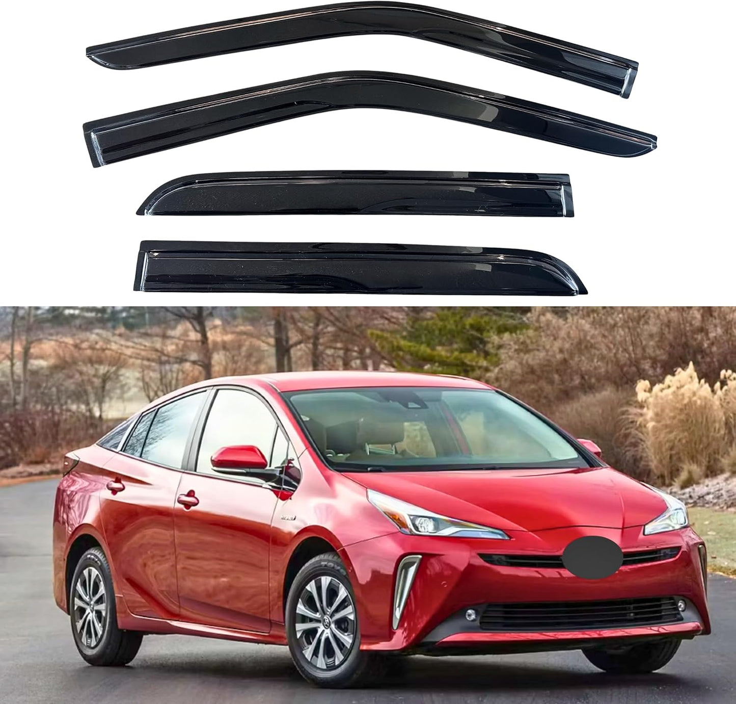 KPY Window Visor Compatible with Toyota Prius 2016-2022, 4PC Rain Guard Side Window Vent Deflectors Tape-On Mugen Style, 2016 2017 2018 2019 2020 2021 2022