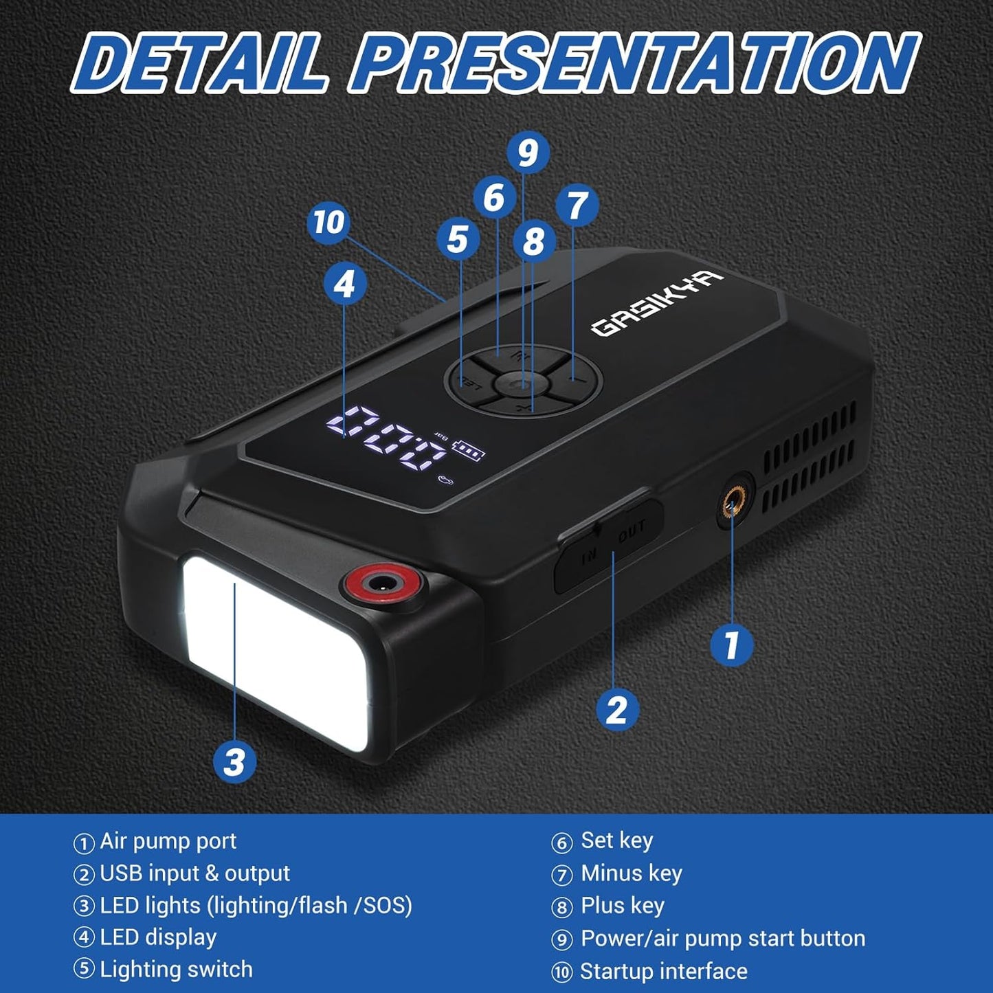 TM16K2 Car Jump Starter 8000A Jump Starter Battery Pack for Up to 6.0L Gas and 4.0L Diesel Engines, 29.6Wh Portable 12V Jump Box with USB Ports, LCD Display, Storage Case, and LED Light