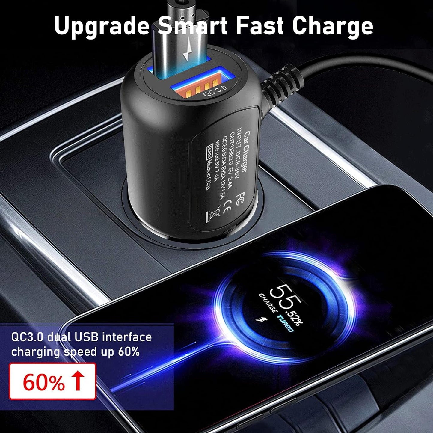 Radar Detector Power Cord,for Uniden Escort Valentine Beltronics Passport Cobr etc Radar Detector,with Dual USB QC3.0 Quick Charger（RJ11