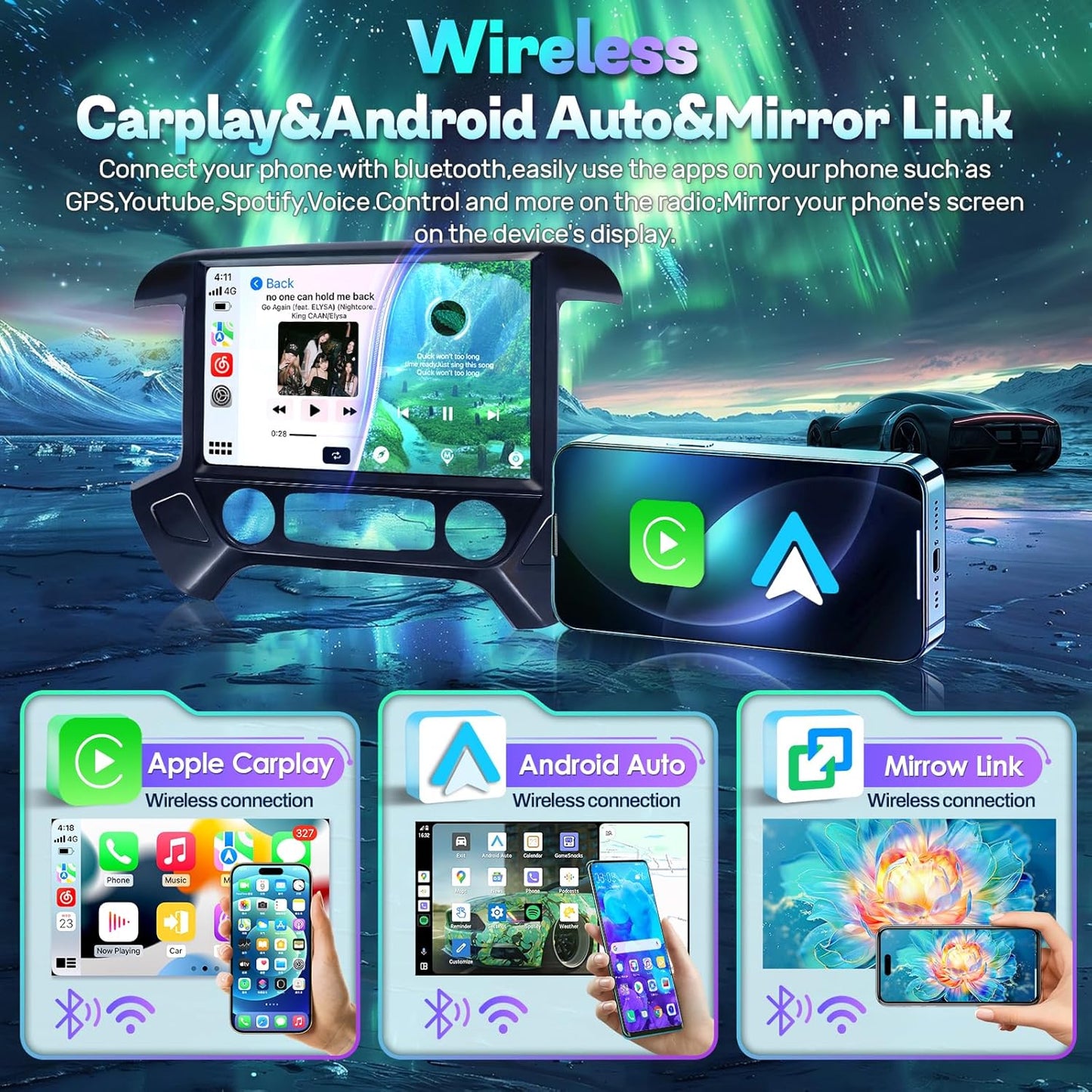 13.1" 8Core 8+128G Car Radio for Chevy Silverado GMC Sierra 2014-2018,5Ghz WiFi Android 12 2K Screen Radio Wireless CarPlay Android Auto BT DSP 48EQ Backup Camera Mic,Black