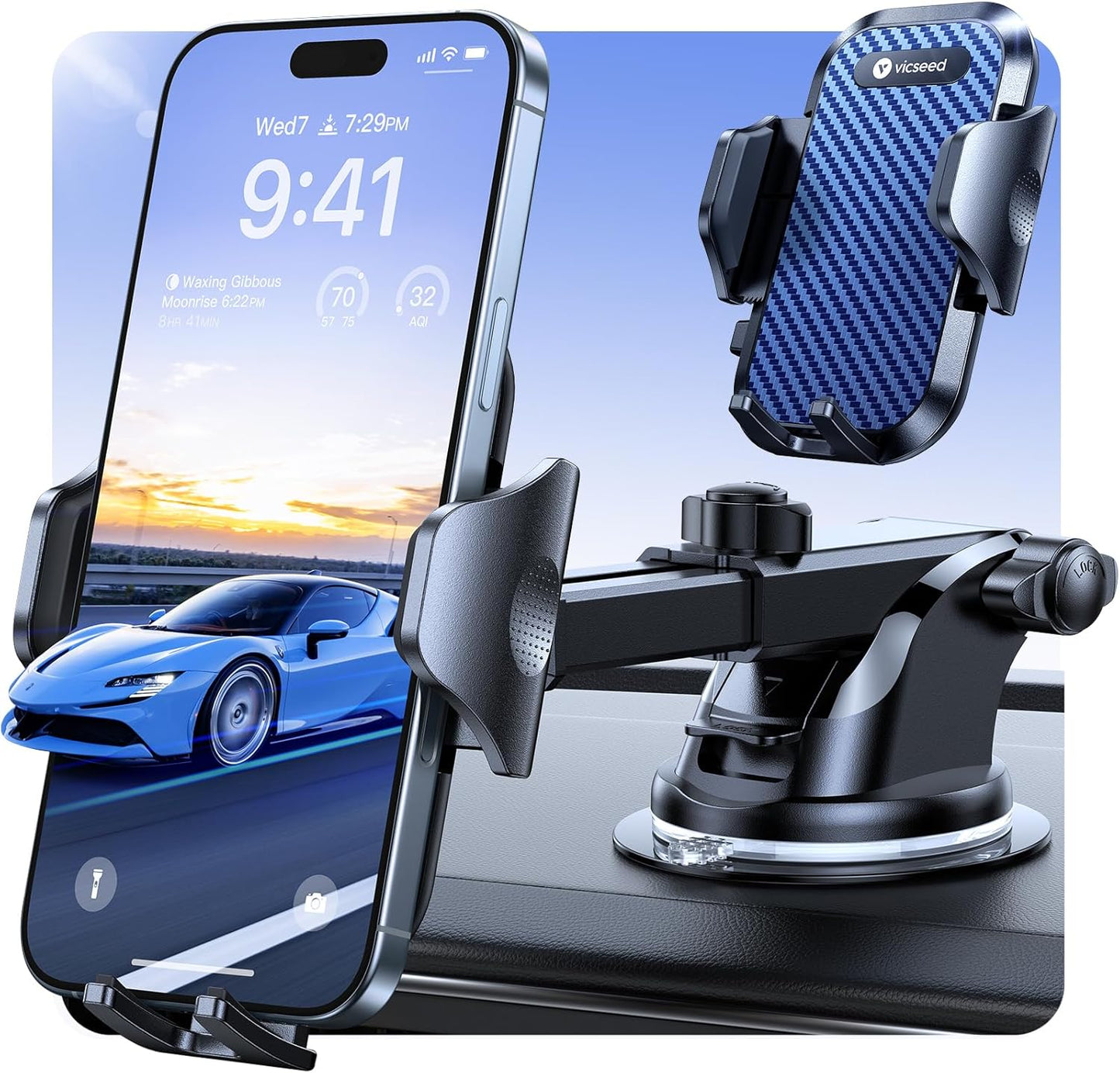 VICSEED [True Strongest Suction] [Rally Racing-Grade Stability] Phone Holders for Your Car 2025 Upgraded Car Phone Holder Mount Truck Stand Cradle for iPhone Samsung All Phones, Dark Blue