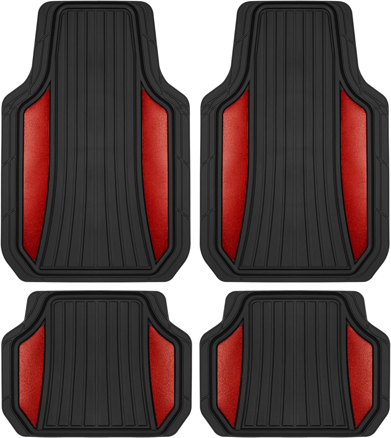 Motor Trend ChromeTech Car Floor Mats Full Set - Durable Rubber Floor Mats for Cars with Two Tone Accent, All Weather Interior Protection for Front and Rear with Non-Slip Backing, Red Chrome