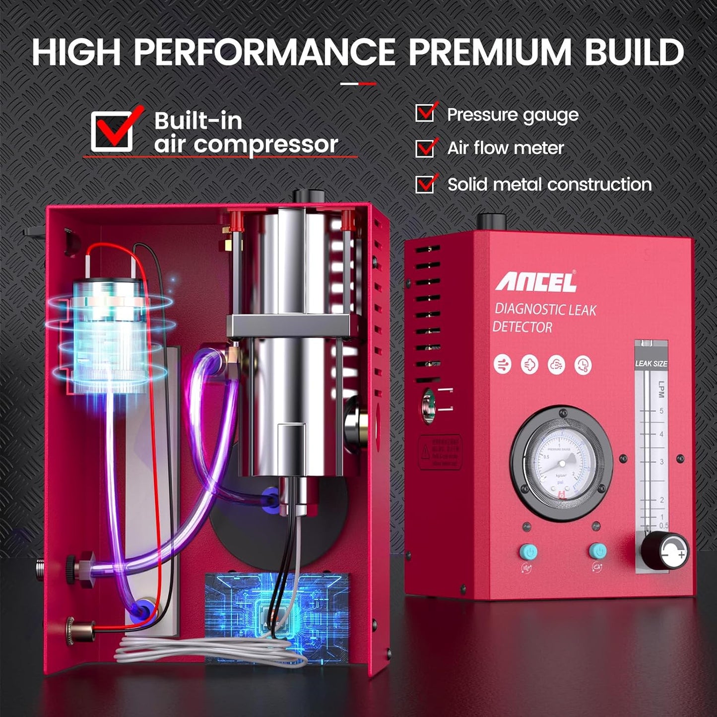 ANCEL S3000-US Smoke Machine Automotive with Built-in Air Compressor, Pressure Gauge & Adjustable Flow Meter, Automotive Smoke Machine Leak Detector for EVAP, Fuel, Vacuum System & More