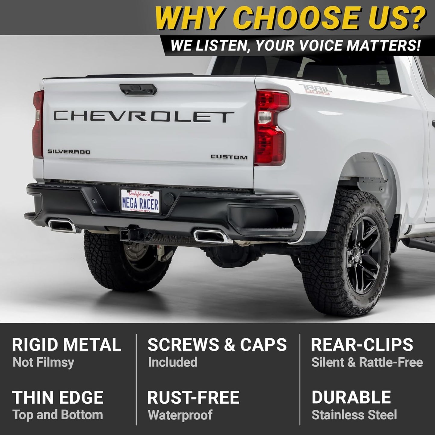 Premium Slim Matte Black License Plate Frames – 2 Pack, Rust-Free Stainless Steel & Rattle-Free, Street Legal, Universal with Screw Caps Cover, Thin Metal Front & Rear Car Tag Holders for Men & Women