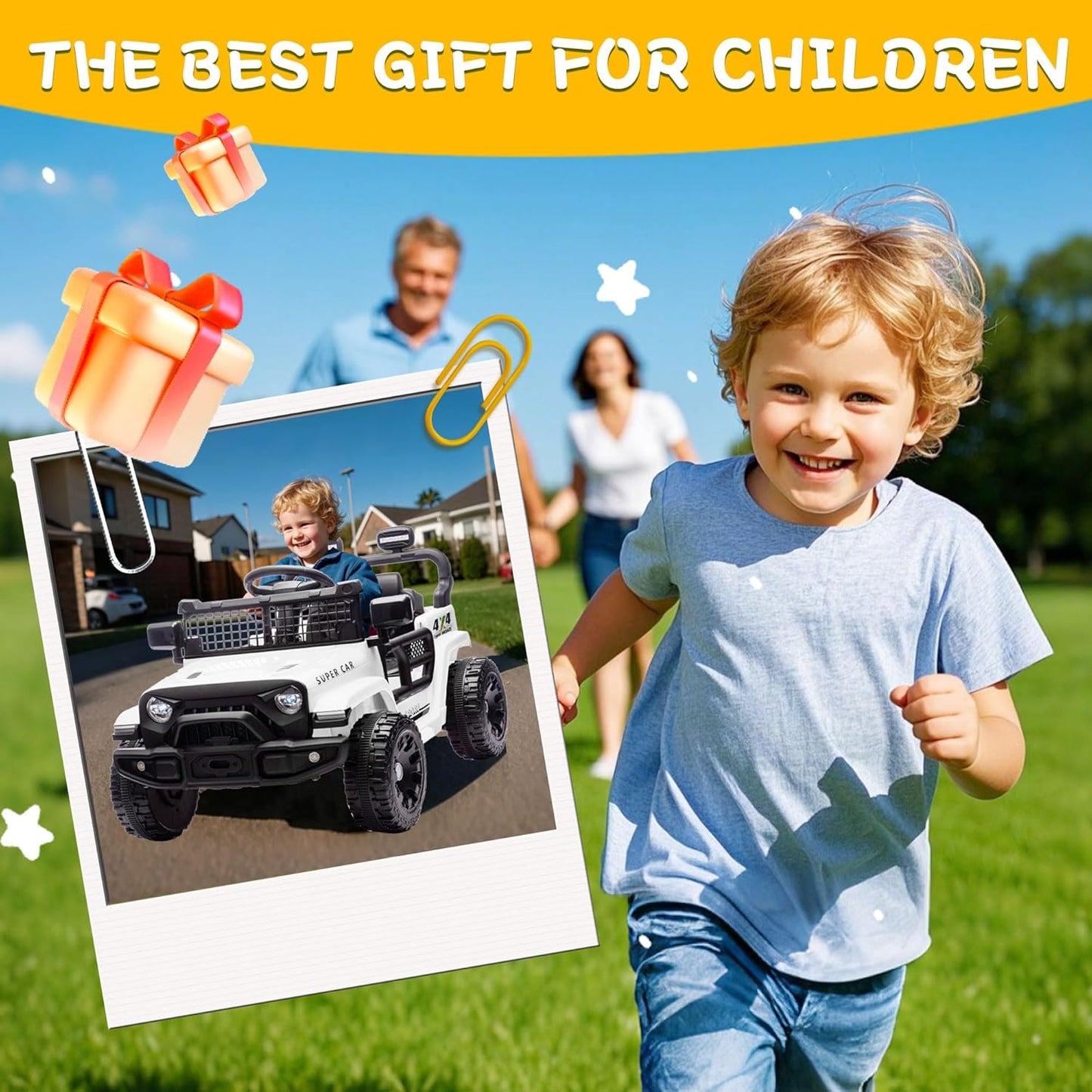 24V Ride on Toys with Parents Control, Ride on TruckCar with Four-Wheel Suspension, Electric Vehicles for Kids, PowerDisplay, Bluetooth, MP3, Music, LED Headlight, 1.86-3.11MPH (White)