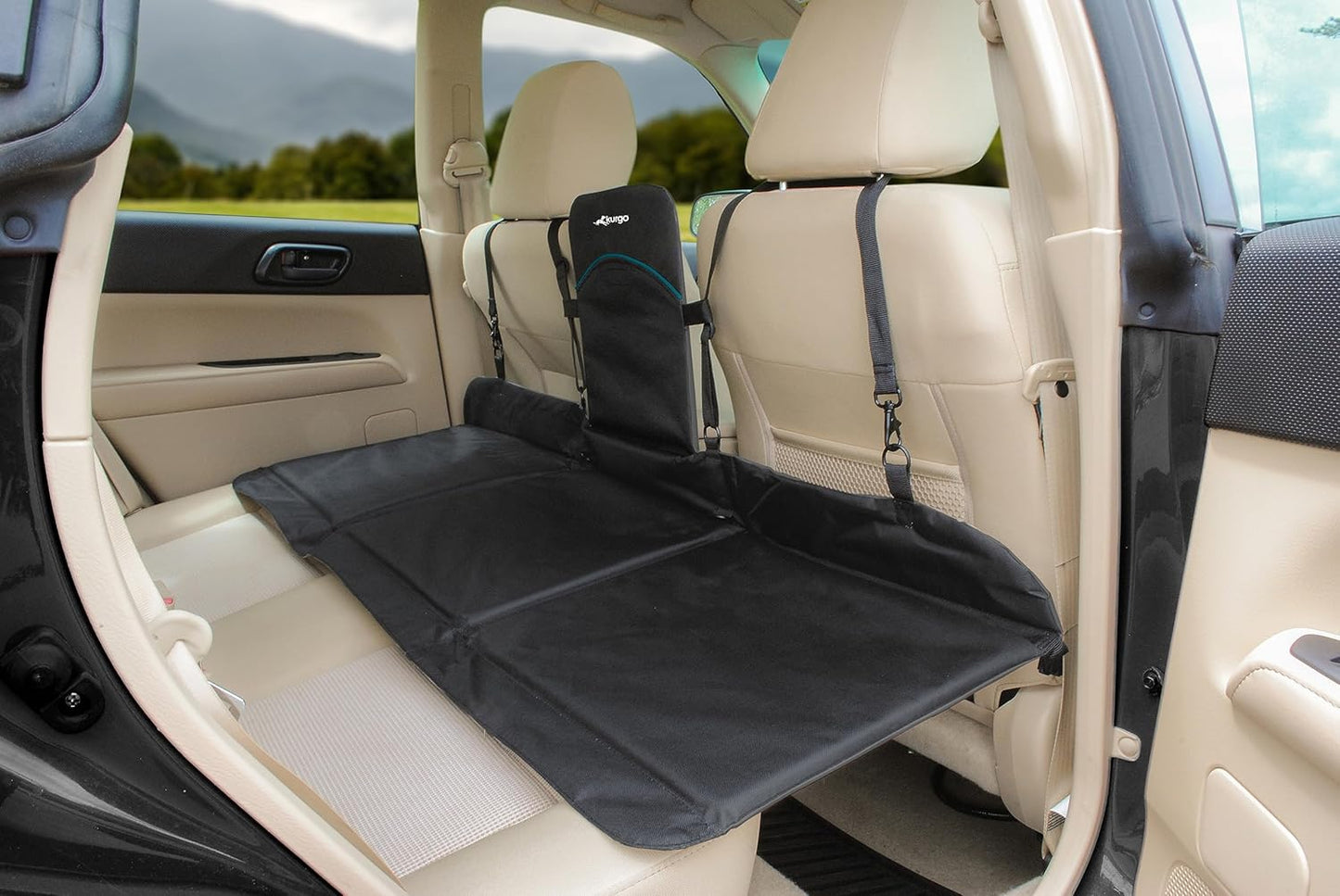 Kurgo Rover Backseat Bridge Dog Car Extender, Seat Bridge for Dogs, Padded Pet Car Barrier, Reversible, Water Resistant, Universal Fit, Up to 75 lbs