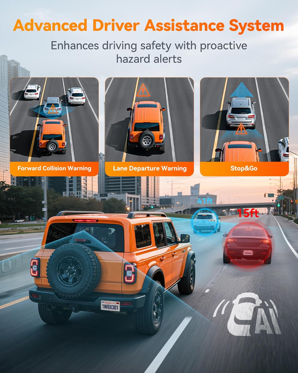 WOLFBOX X3 2.5K 60FPS Dash Cam, STARVIS 2 IMX675 with ADAS, 2.5K+1080P Dual Dash Cam Front and Rear, Built-in 5.8GHz WiFi & GPS, Included 64GB Card, Touch Screen, G-Sensor, Loop Recording