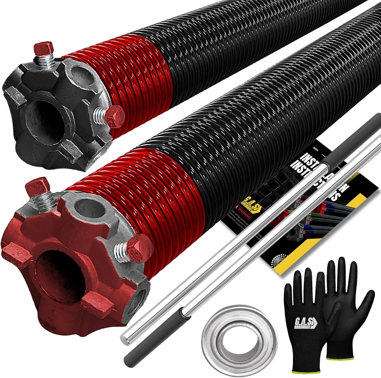 Garage Door Torsion Spring 225x1.75x31 Includes 1” Steel Bearing, Non-Slip Gloves, and Winding Bars for Left and Right Side of Garage Door Precision E-Coating Min. 30,000 Cycles (Pair)