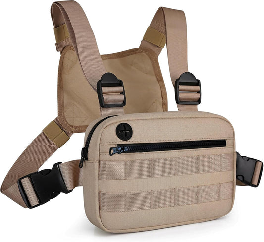 Outdoor Chest Bag For Men, EDC Chest Pack With Built-In Phone Holder, Lightweight Chest Rig Pouch