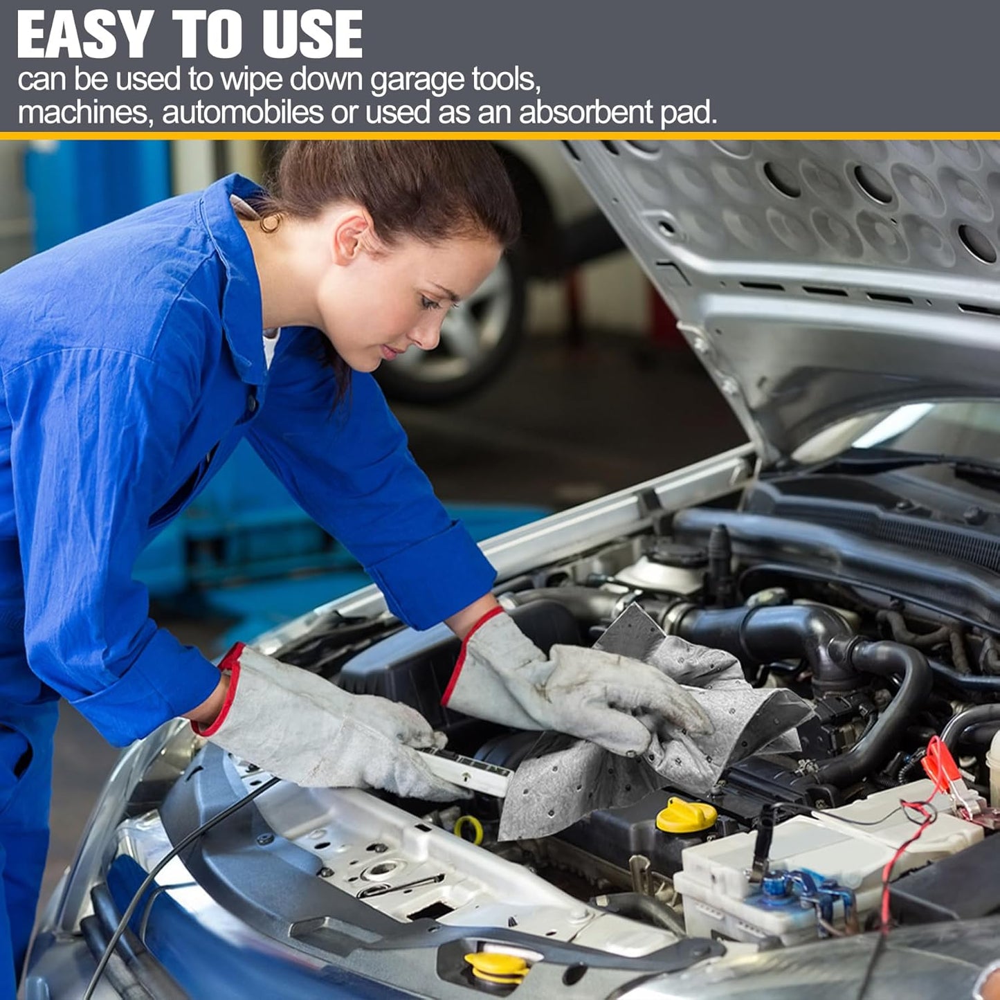 100PC Oil Absorbent Pads | 13"x10" Meltblown Polypropylene Mats, Hand-Tear Lines for Automotive & Workshop | Vacuum Eco-Packaging, Reusable Spill Control