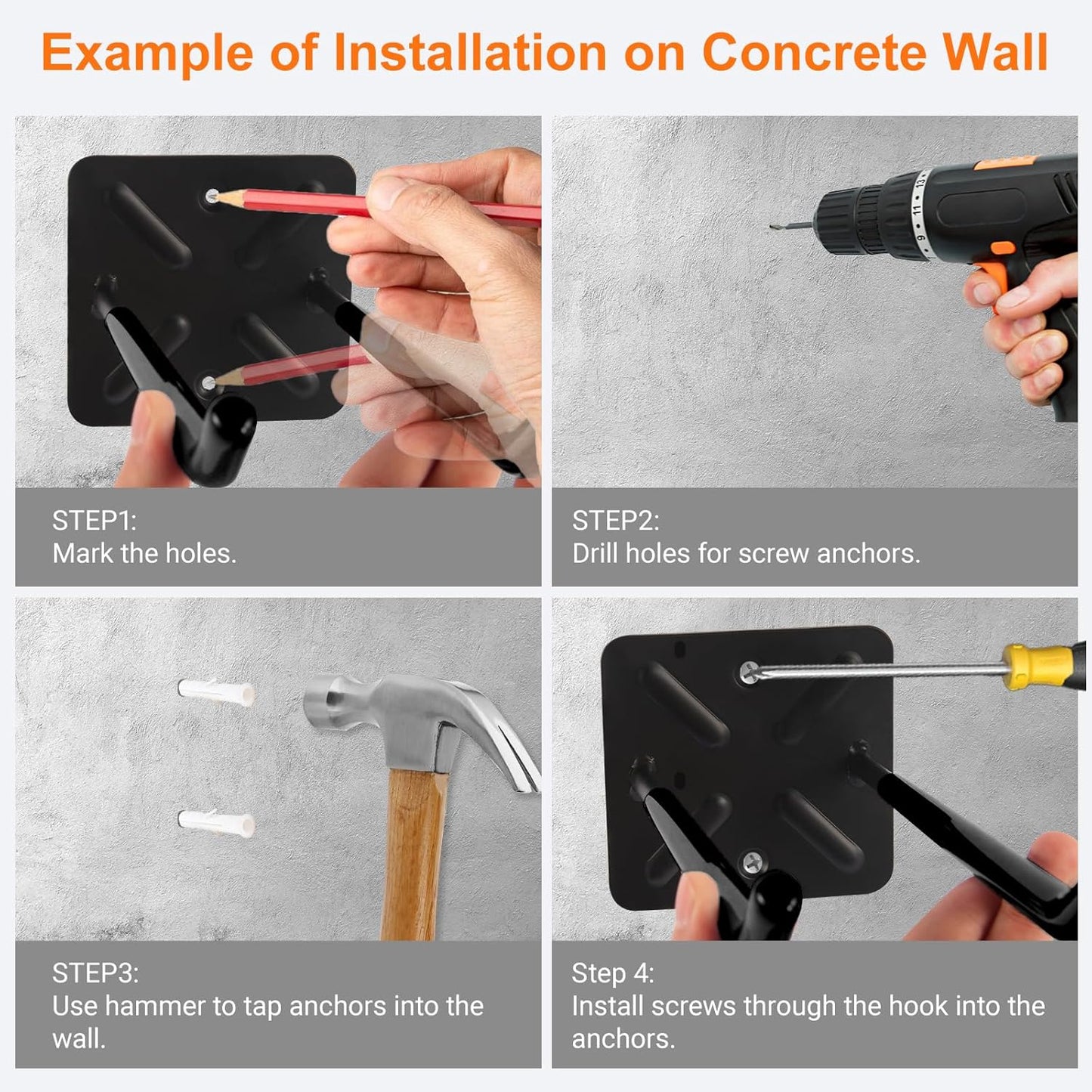 Steel Garage Storage Hooks Wall Tool Organizer, 10 Inch Garage Hook Heavy Duty Utility Storage Hangers Black for Ladders, Chairs, Garden Tools, Set of 4