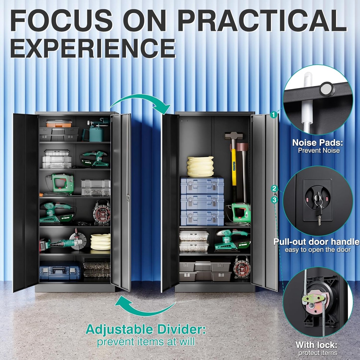 SISESOL Wide & Deep Metal Storage Cabinet with Lock & 5 Adjustable Shelves,72" Black Garage Storage Cabinet with Locking Doors,Lockable Cabinets for Home,Office,Garage,Shop,Basement 72x36x18