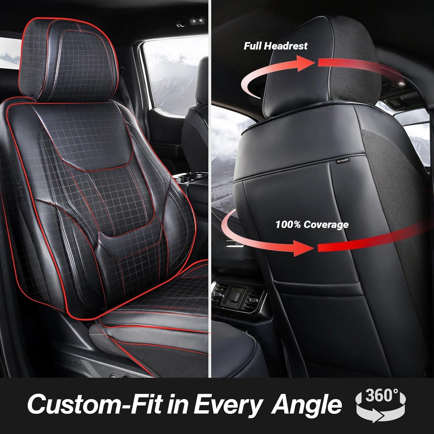 Coverland Custom Car Seat Covers Compatible with F150, F250, F350 Super Duty - Premium Leather Non-Slip Memory Foam Waterproof Custom Interior Protector Full Set-Black [See Size Chart-Size X109]