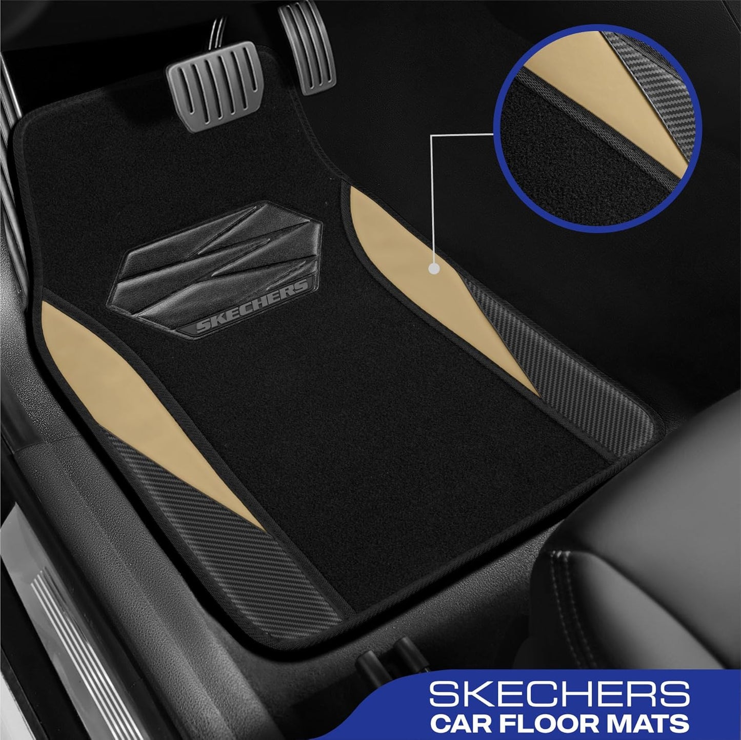 Skechers Car Floor Mats,Waterproof Universal Fit Car Mats,Faux Leather Car Floor Mats,Carbon Floor Mats for Cars with Anti-Slip Skechers Heel Pad Fit for SUV,Vans,Sedans,Trucks,Beige