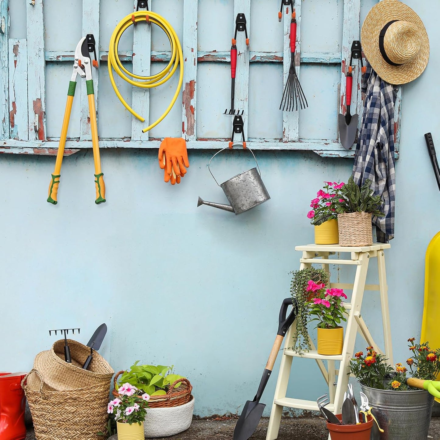 Heavy Duty Garage Hooks 6 Pack, 2.8 inch Small U Shaped Hanger, Wall Mounted Storage System, Power and Garden Tool Organizer, for Hanging Ladders, Hose, Bulk Items and More