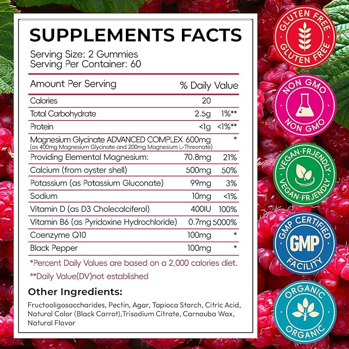 Magnesium Glycinate Gummies 600mg, High Absorption Magnesium Gummies with L-Threonate, Calcium, Vitamin B6, D3, Sugar Free Chews for Men & Women Relaxation, Stress Relief, Night Rest