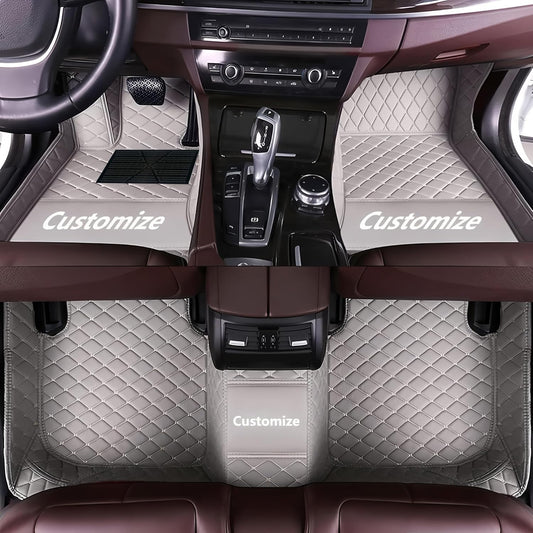 Custom Personalized Floor Mats for Cars，Luxury Full Coverage All Car Floor Mats，Anti-Slip Leather Car Mat Set ，Custom Floor Mats for 99% of Cars, Trucks & SUVs. (Grey)