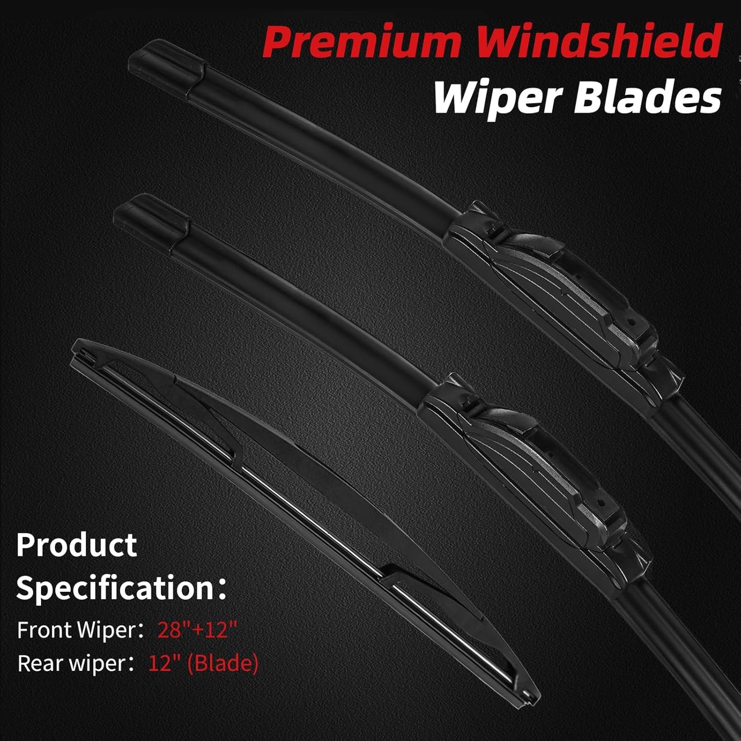 OTUAYAUTO Premium Windshield Wiper Blades - Replacement for Nissan Versa Note 2014-2019 - Precision Fit, All-Weather Performance, Front and Rear Wiper Blades, J/U Hook - 28"+12"+12" (Pack of 3)