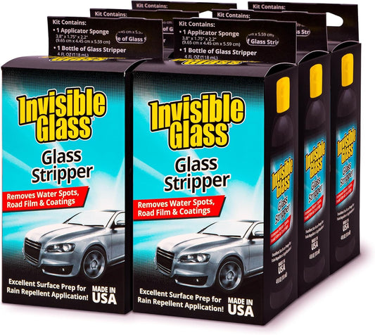 Invisible Glass 91411-6PK Glass Stripper – Hard Water Spot Remover – Strips Coatings, Waxes, Oils & Road Film – Preps Windshields for Rain Repellent & Ceramic Coating – 4 Fl Oz (Pack of 6)