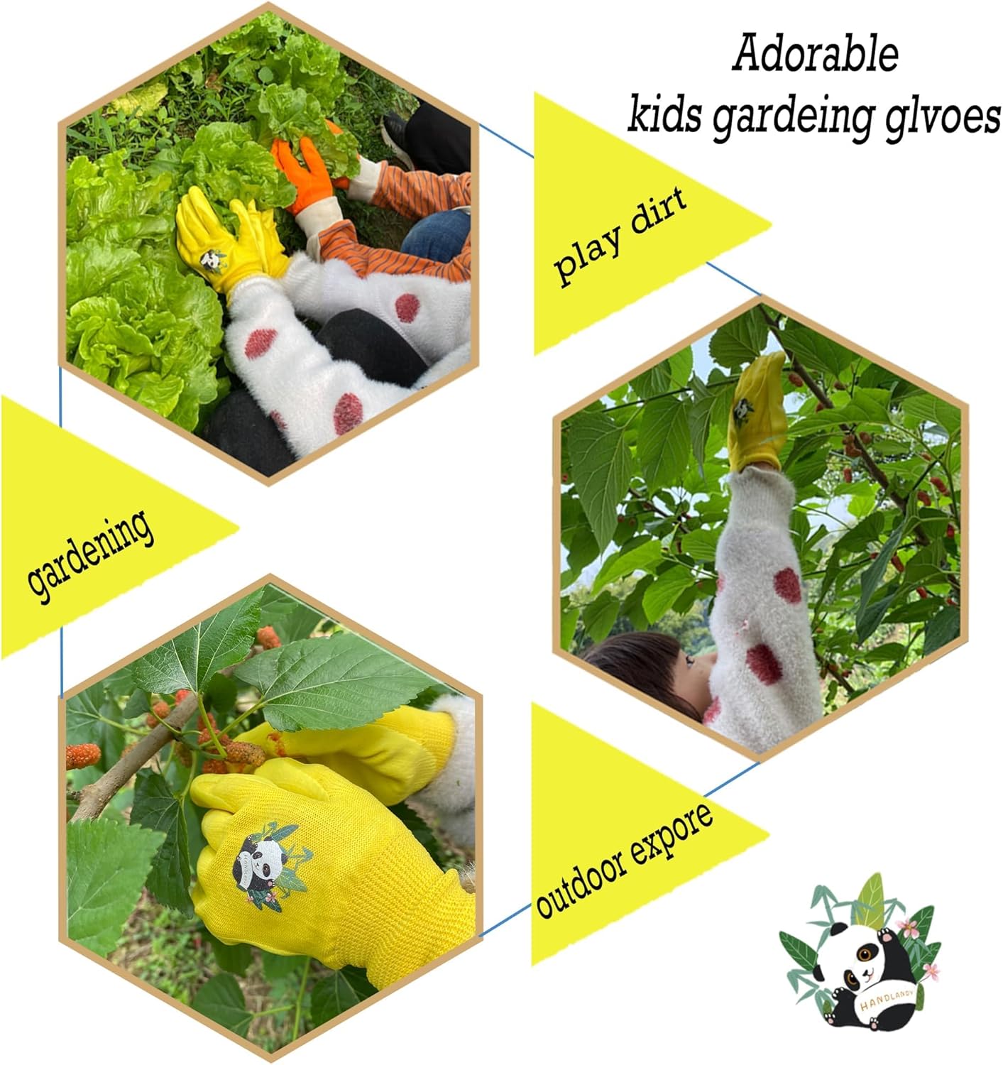 HANDLANDY 2 Pairs Kids Gardening Gloves, Toddler Children Garden Yard Work Outdoor Playing Gloves, Rubber Coating, for Girls Boys Youth (Size XXL, Yellow)