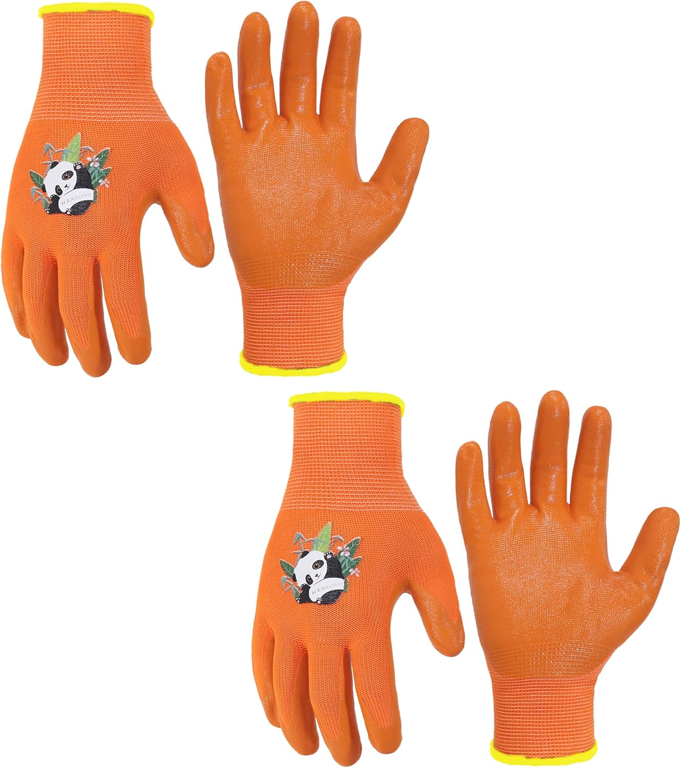 HANDLANDY 2 Pairs Kids Gardening Gloves, Toddler Children Garden Yard Work Outdoor Playing Gloves, Rubber Coating, for Girls Boys Youth (Size XL, Orange)