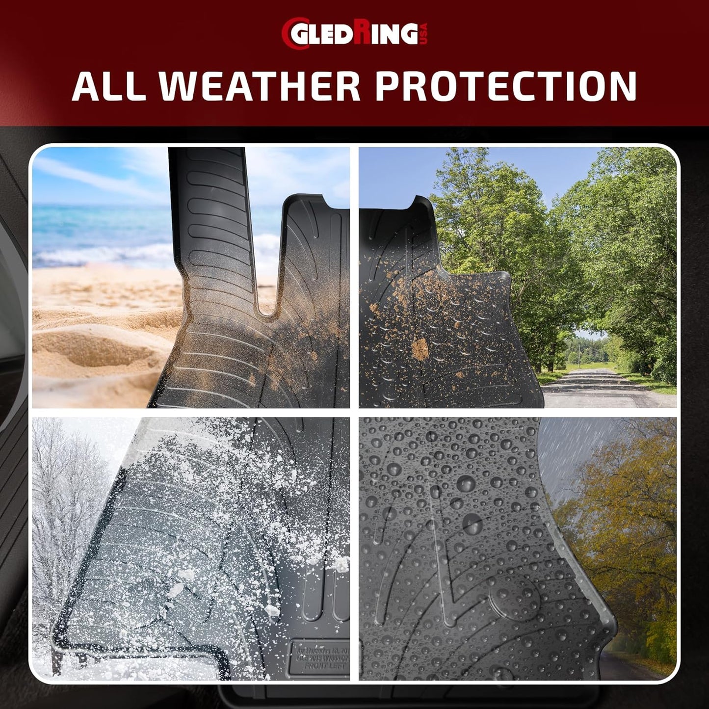 Gledring USA Custom Fit All-Weather Rubber Floor Mats Intended for Mercedes Benz Sprinter Without Air Vent/Channel FWD - 2019-2023, No Trimming Required, Tailored Custom Fit, Protects from Rain