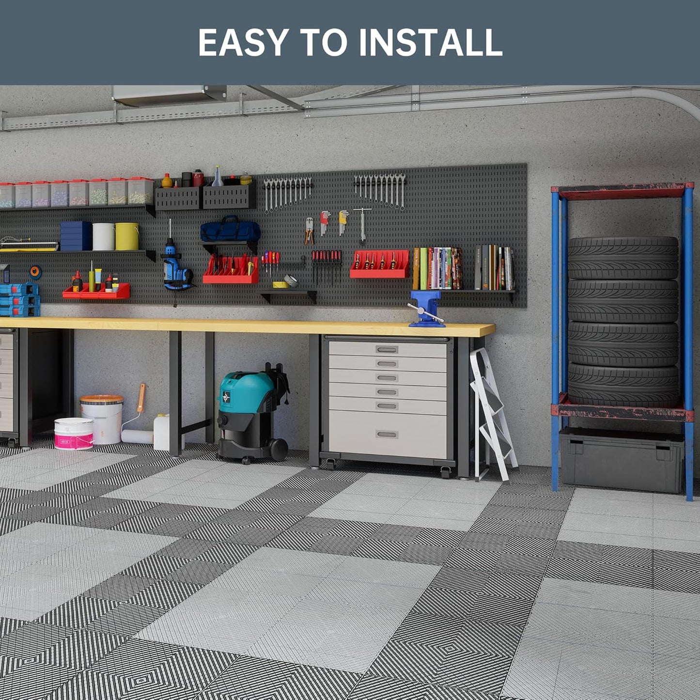 Multifunctional Interlocking Modular Garage Floor Tiles, Non-Slip Interlocking Plastic Floor Tiles, 15.7'' x 15.7'' x 0.7''(Thickness) Flooring Tile(40 Pack), Grey