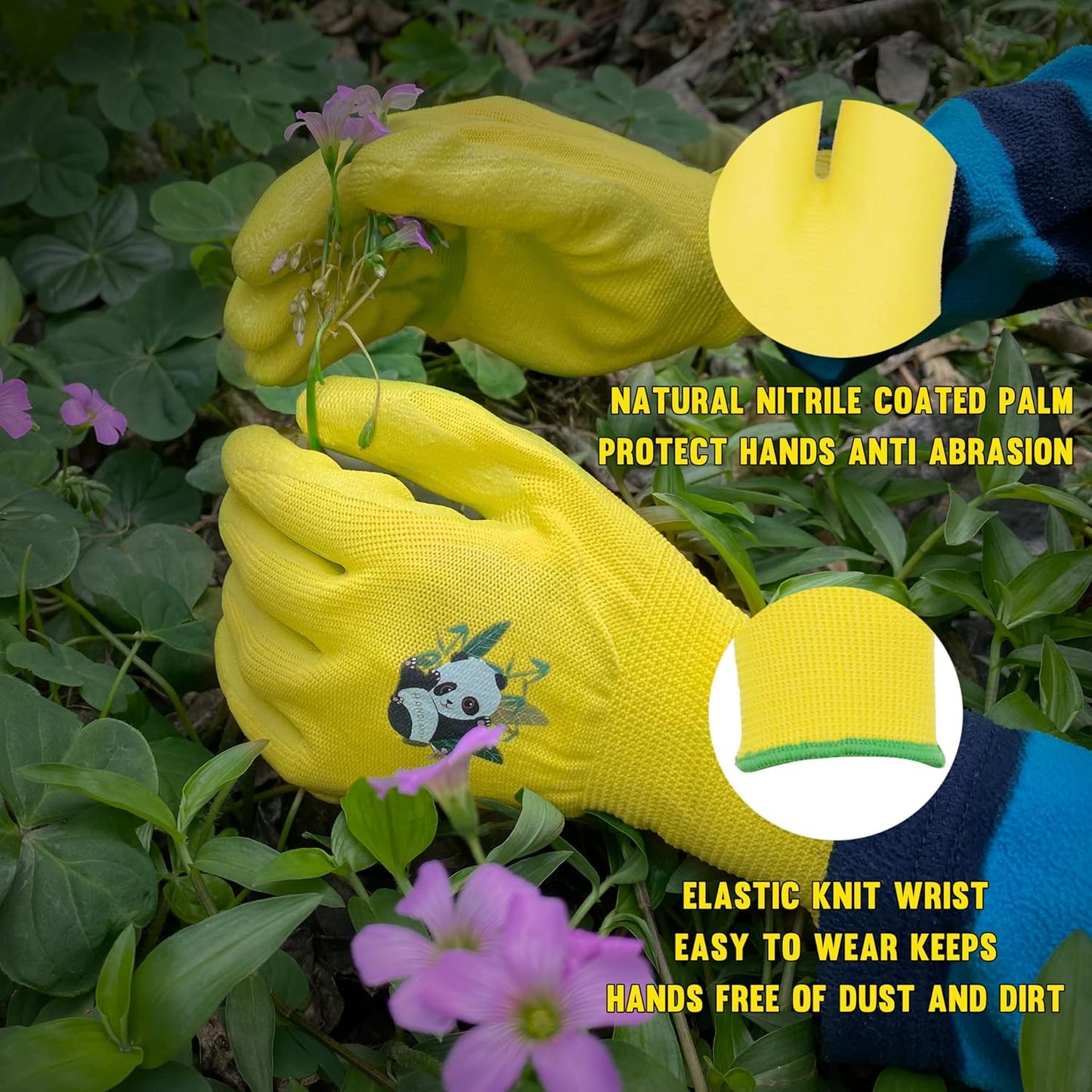 HANDLANDY 2 Pairs Kids Gardening Gloves, Toddler Children Garden Yard Work Outdoor Playing Gloves, Rubber Coating, for Girls Boys Youth (Size S, Yellow)