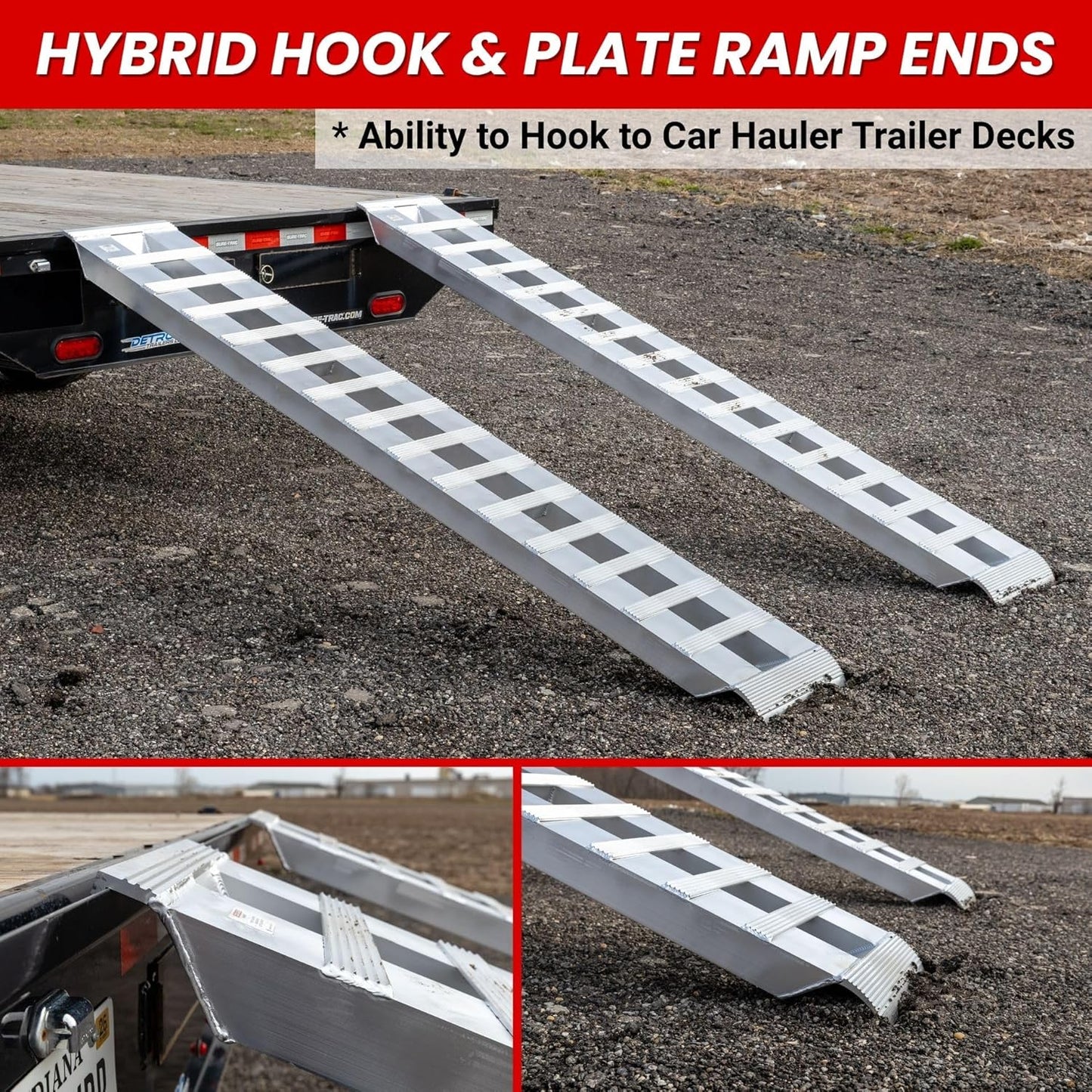 GEN-Y Hitch Heavy Duty Aluminum Loading Ramps - Set of 2, 8 Feet Long x 15 Inches Wide, 10000 lbs Capacity, Hybrid Hook and Plate Ends, Serrated Cross Rungs for Maximum Traction