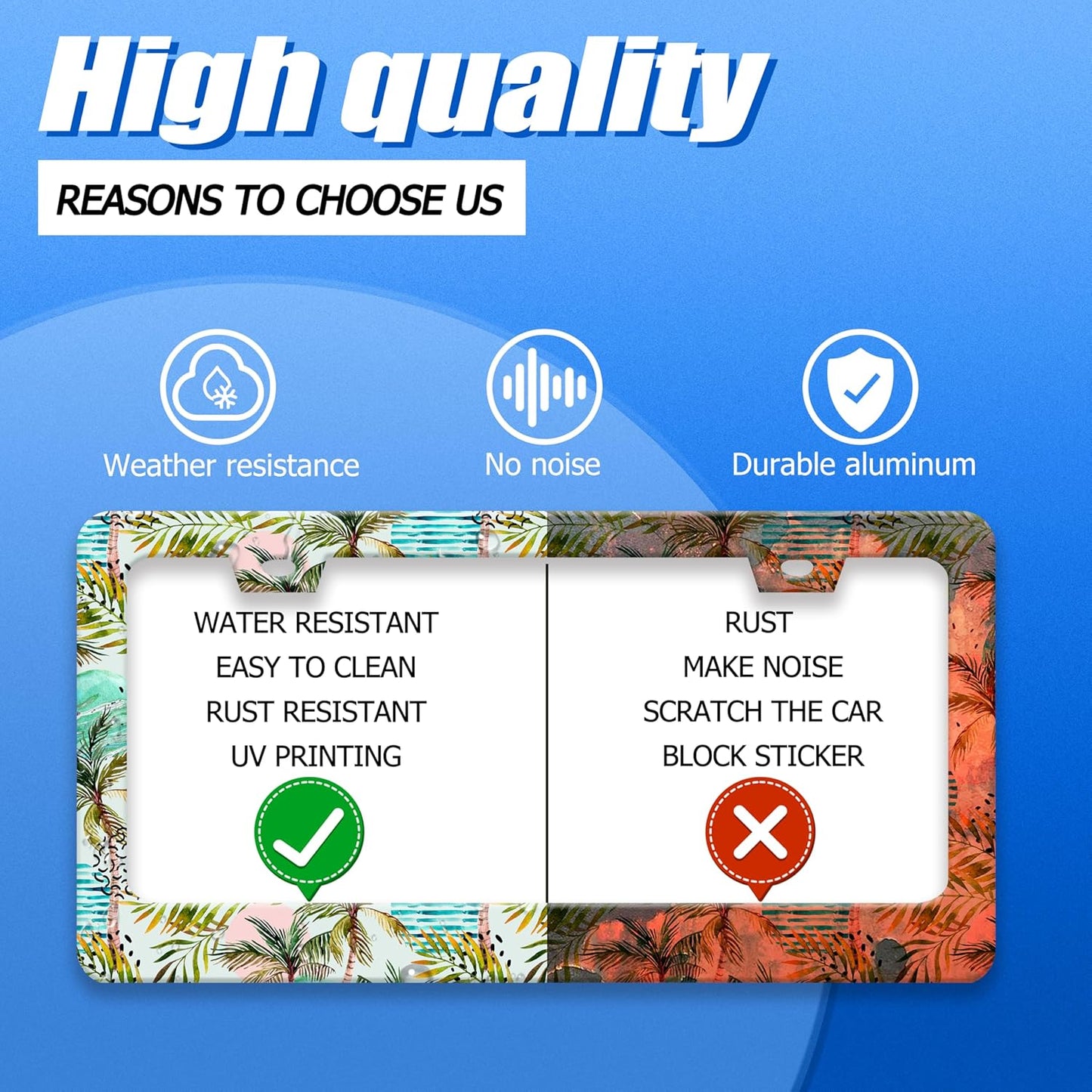 Palm Tree License Plate Frame Colorful Hawaii License Plate Holder Funny Car Accessories Decoration 12.3" x 6.3" for Men Women