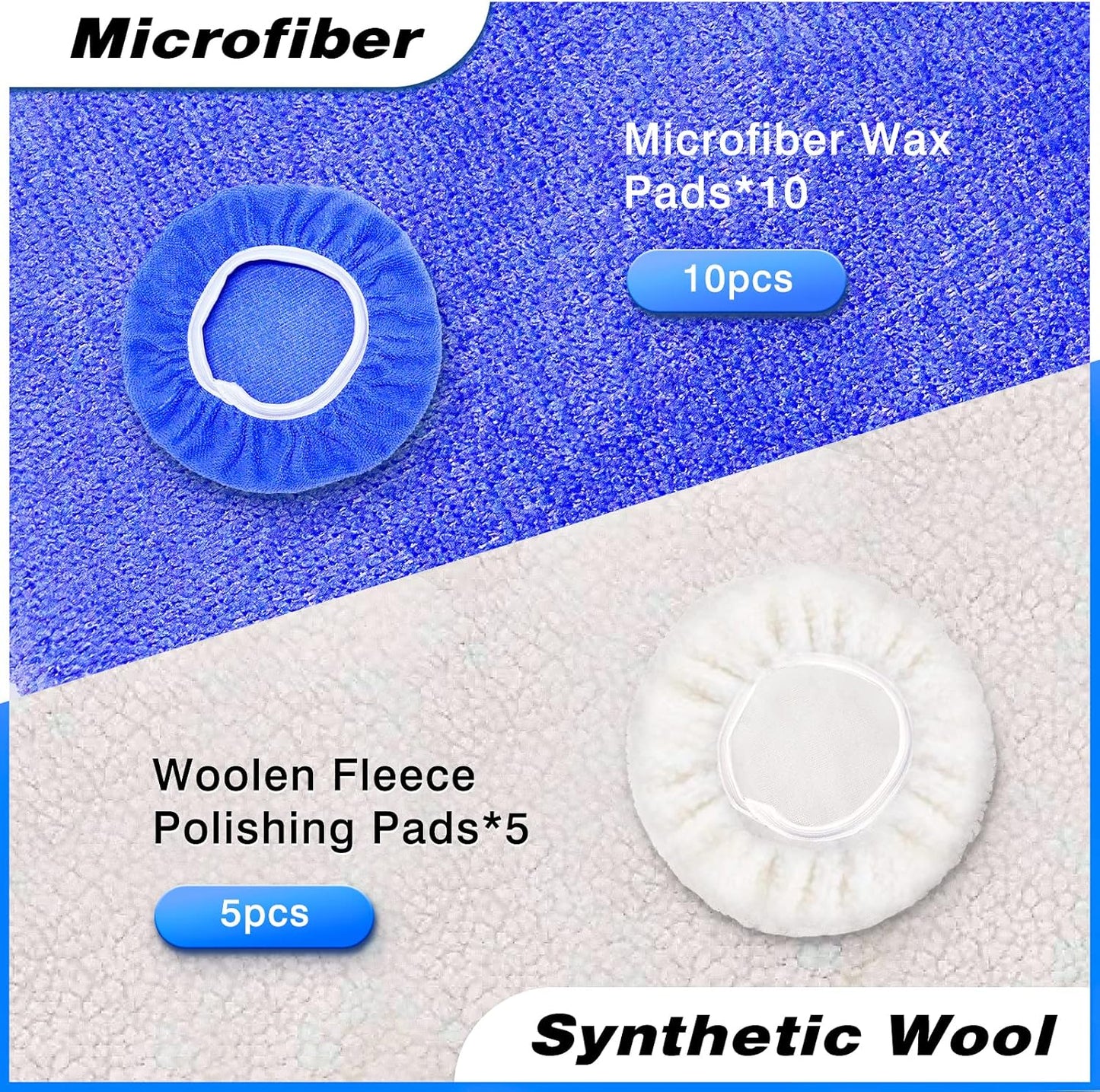 9 to 10 Inch Car Polisher Pad Bonnet, 15Pcs Car Polishing Bonnet Buffing Pads, 10*Microfiber+5*Woollen