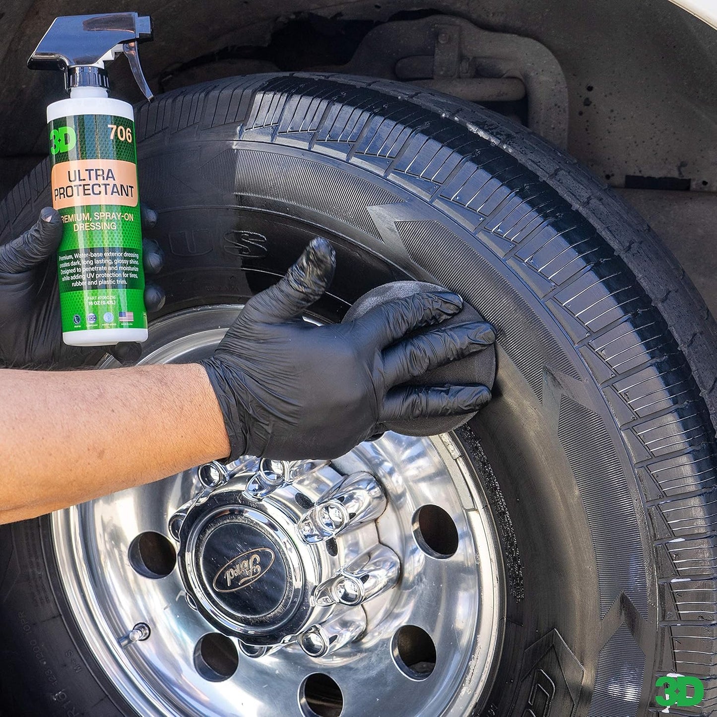 3D Ultra Protectant Tire Shine Spray – Water-Based High Gloss Tire Dressing | Long Lasting UV Protection for Rubber & Vinyl | No Sling | Made in USA |16 oz