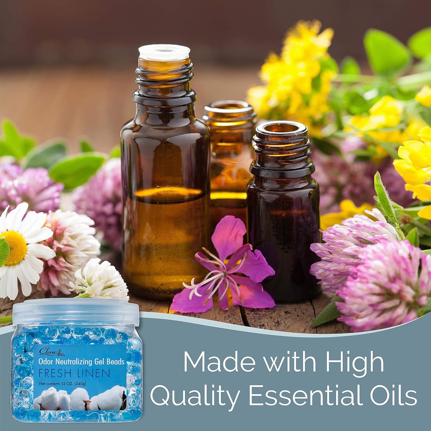 Clear Air Odor Eliminator Gel Beads - 12 oz, Pack of 2 - Air Freshener Made with Essential Oils - Eliminates Odors in Bathrooms, Cars, Boats, RVs & Pet Areas - Fresh Linen Scent