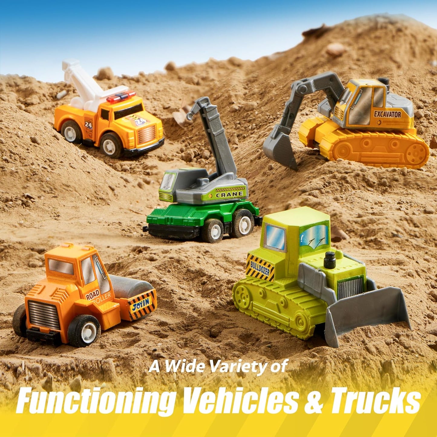 JOYIN 18 Pcs Pull Back City Cars and Trucks Toy Vehicles Set, Friction Powered Cars Toys for Toddlers, Boys, Girls’ Educational Play, Kids Stocking Stuffers, Treasure Box Gifts for Classroom