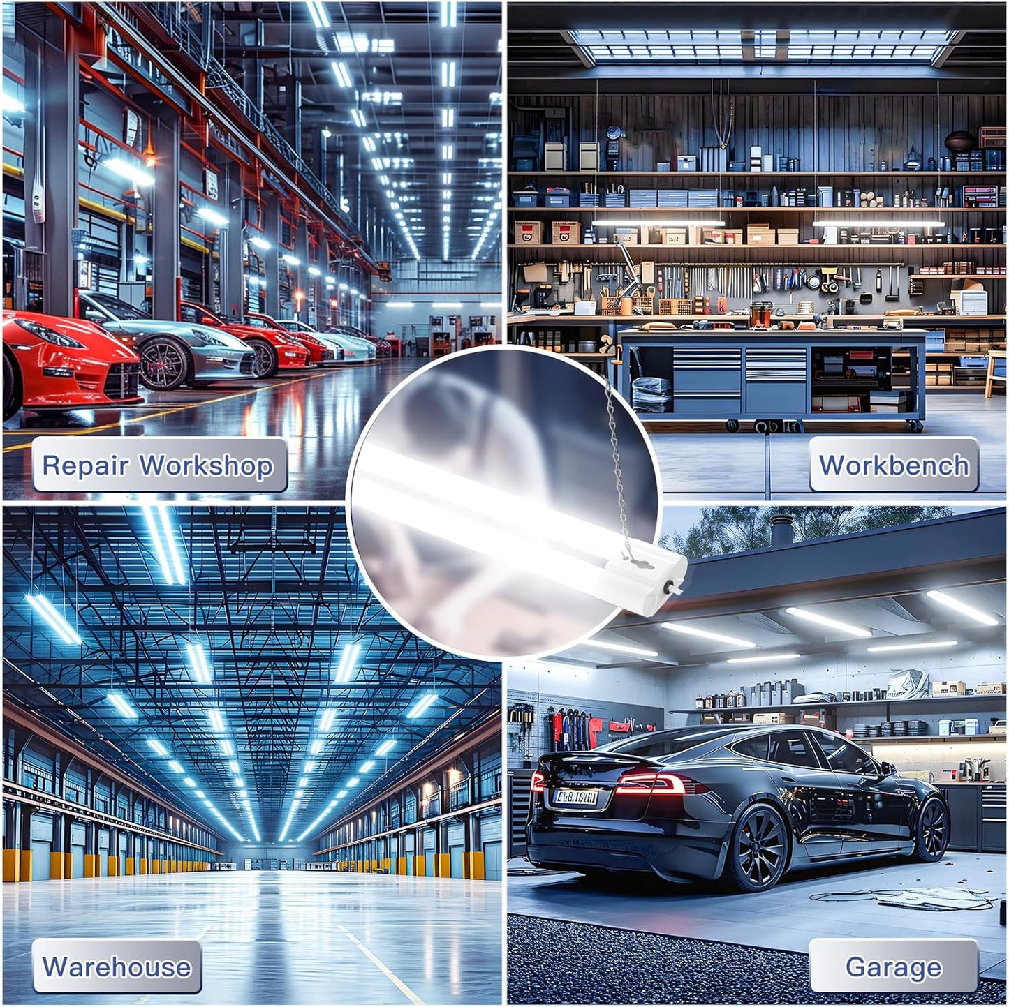 BBOUNDER 10 Pack Linkable LED Utility Shop Light, 4400 LM, Super Bright 6500K Cool Daylight, 4 FT Integrated Fixture for Garage, 40W Equivalent 250W, Surface + Suspension Mount, White