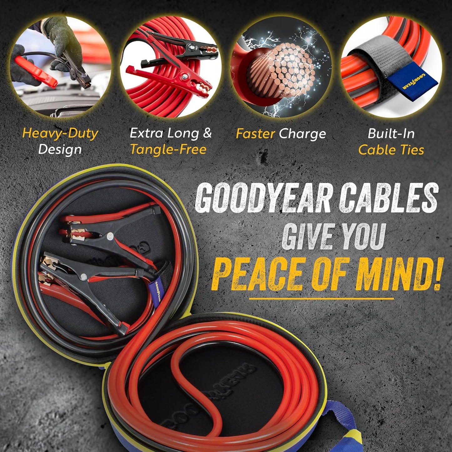 GOODYEAR Heavy Duty Jumper Cables for Car Battery – 2 Gauge 16 ft Booster Cables with Carrying Case for Cars, Trucks, SUVs, Emergency Roadside Kit
