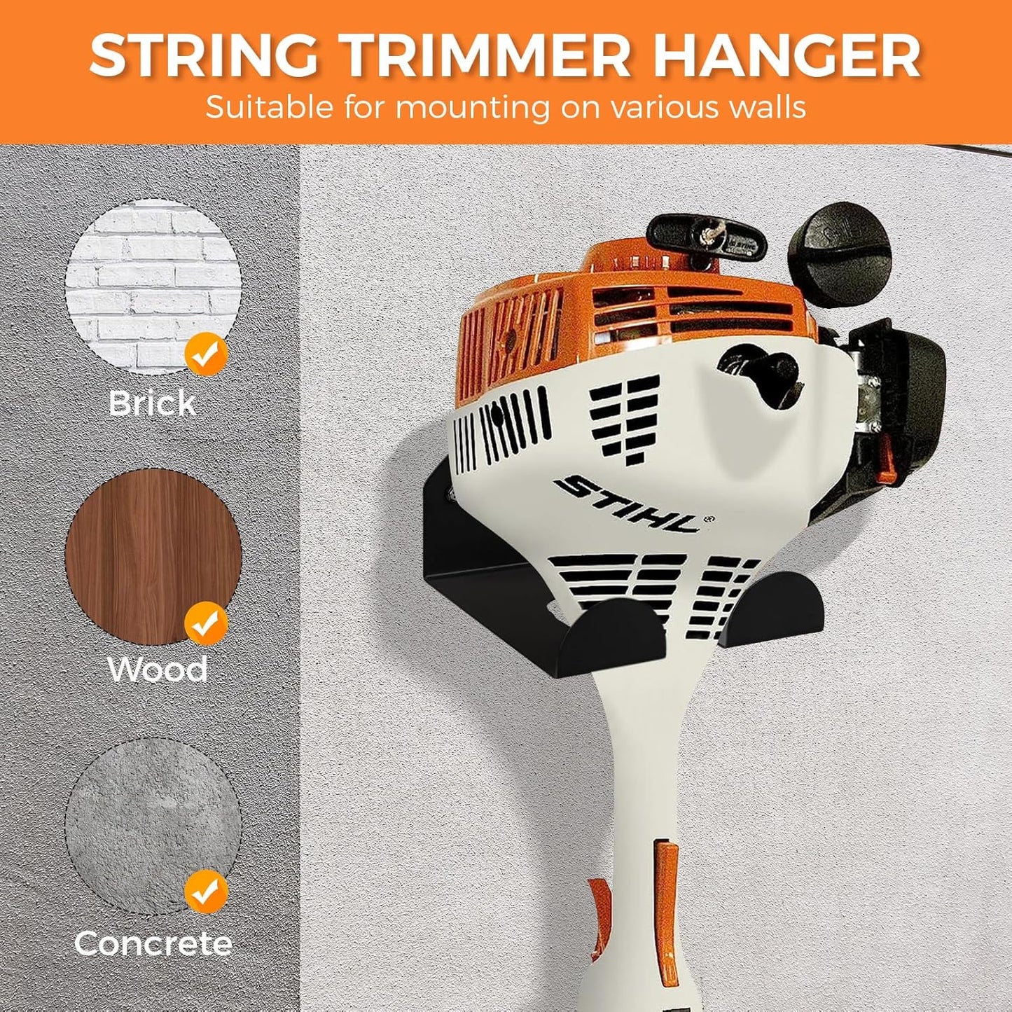 Weedeater Rack, 2 Pack Weed Eater Hanger, Weed Eater Rack for Wall, Heavy Duty Garden Tool Garage Organizer Trimmer Holder, Chainsaw Hanger Wall Mount(Black)