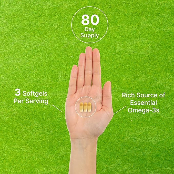 DEAL SUPPLEMENT Omega 3 Fish Oil Supplements, 3,000mg Per Serving, 240 Softgels – EPA 1,200mg + DHA 900mg – Burpless Pills, Lemon Flavored, Wild Caught – Brain & Heart Support – Mercury Free, Non-GMO