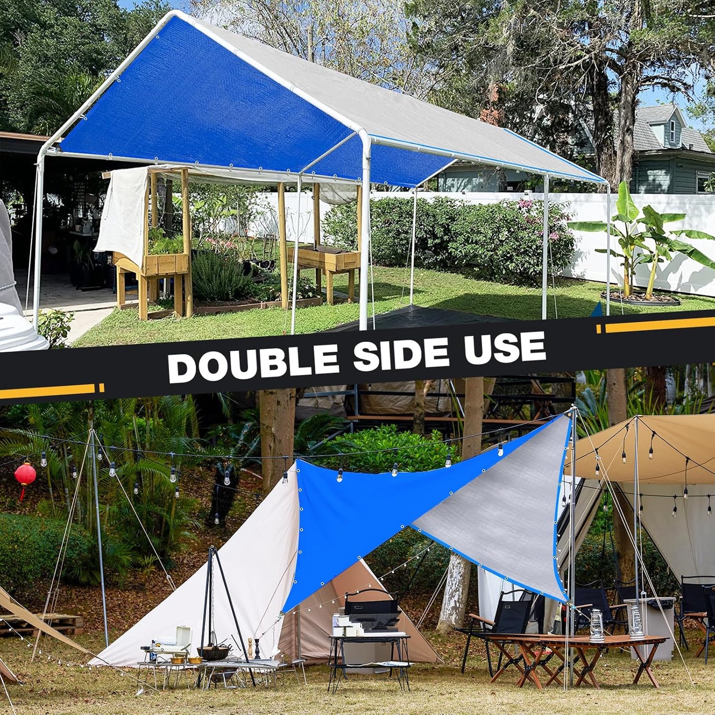 Tarp 16x20 Feet 14 Mil Heavy Duty Waterproof Tarp, Large Multipurpose Cover with Brass Grommets and Reinforced Edges, UV Resistant Thick Poly Tarps for Outdoor Camping Tent Pool Car, Blue