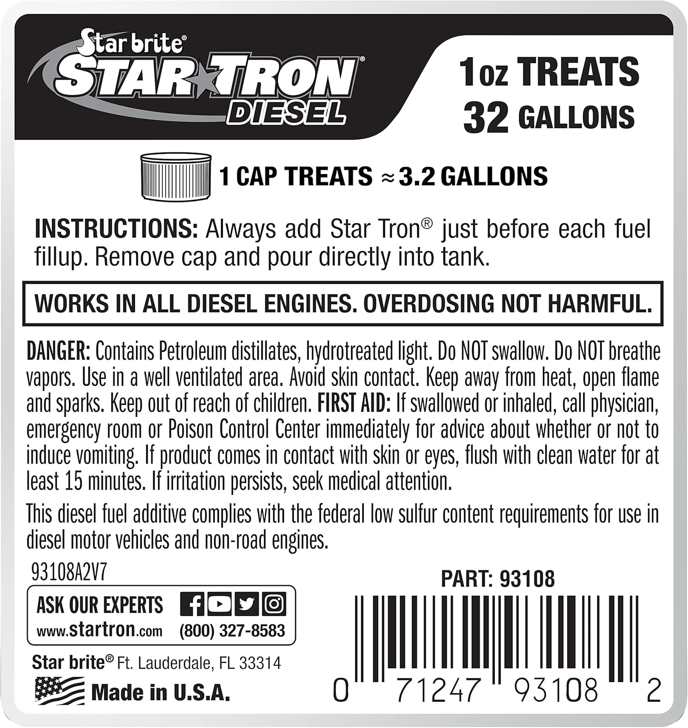 Star Tron Super Concentrated Diesel Formula - Enzyme Fuel Treatment for Enhanced Engine Performance - 1 Oz Treats 32 Gallons - Stabilize & Rejuvenate Diesel, Biodiesel & All Regular Gasoline