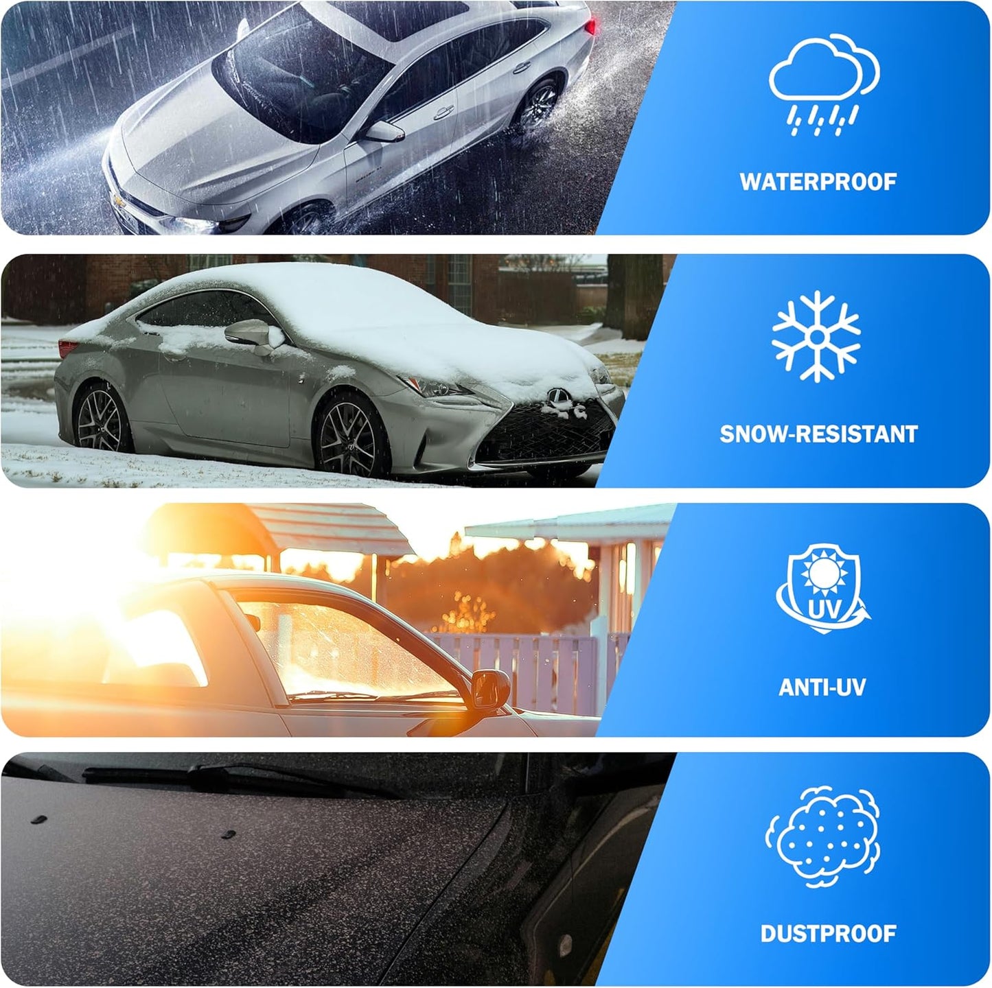Car Cover Waterproof All Weather Outdoor Windproof Dustproof UV Protection Fit Sedan Audi A7,Buick Century,Honda Accord,Chevrolet ss