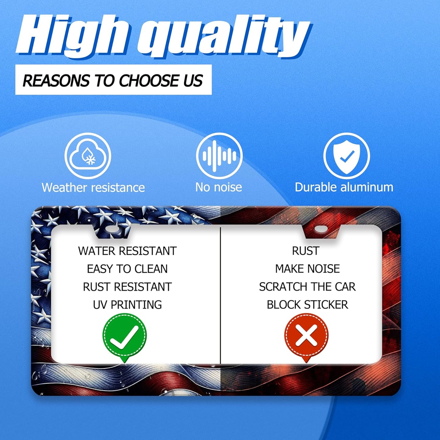 Personalised License Plate Frame American Flag USA License Plate Stainless Steel Funny License Plate Holder Patriotic Car Accessories Decoration 12.3" x 6.3" for Men Women