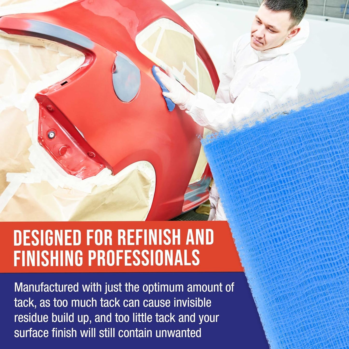 TCP Global - Pure Blue Superior Tack Cloths - Tack Rags (Box of 36) - Automotive Car Painters Professional Grade - Removes Dust, Sanding Particles, Cleans Surfaces - Wax and Silicone Free, Anti-Static