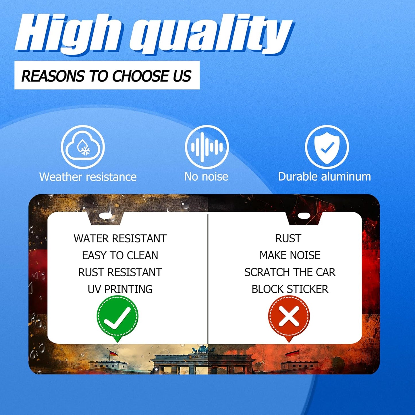 German Flag License Plate Frame Vintage Germany License Plate Stainless Steel Funny License Plate Holder Personalise Car Accessory Car Decoration 12.3"x6.3"Fits Standard Vehicles Size