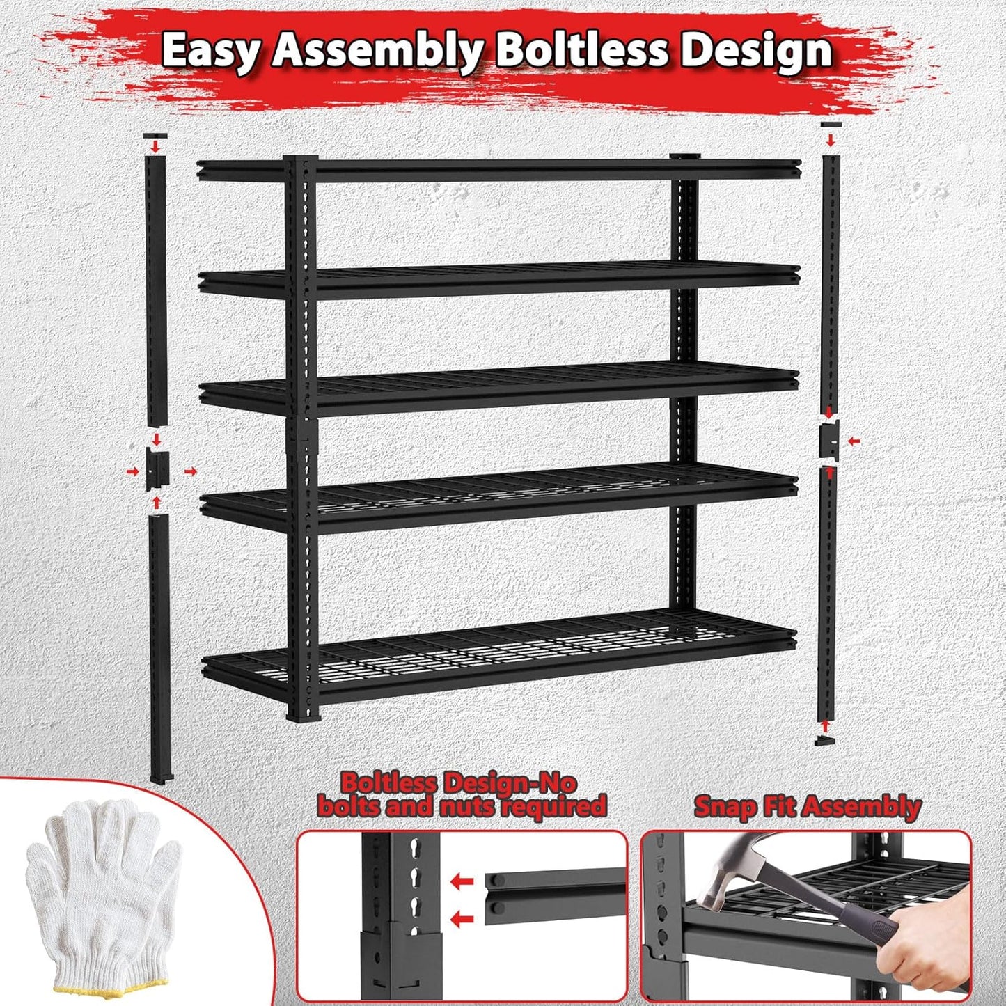 Storage Shelves 2PCS, Garage Shelving Heavy Duty 2400LBS Capacity, 36"L x 16"W x 72"H Adjustable Metal Shelving Organizer Wire Rack, 5 Tier Utility Shelf Unit for Pantry Closet Warehouse Organization